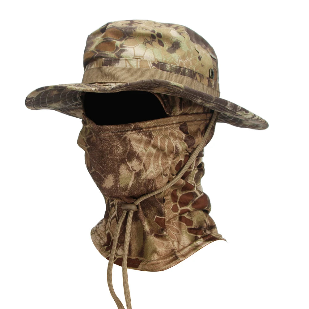 Camouflage Boonie Cap Balaclava Hat Suit Foldable Soft Hat Outdoor Hunting Fishing Wide Brimmed Hat Sunscreen Caps