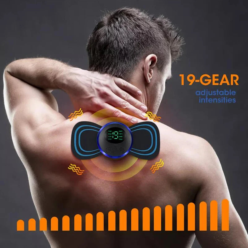 4PCS LCD EMS Neck & Back Massager – 8-Mode Pain Relief Stimulator