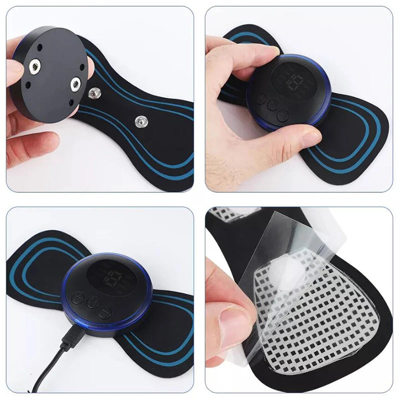 4PCS LCD EMS Neck & Back Massager – 8-Mode Pain Relief Stimulator