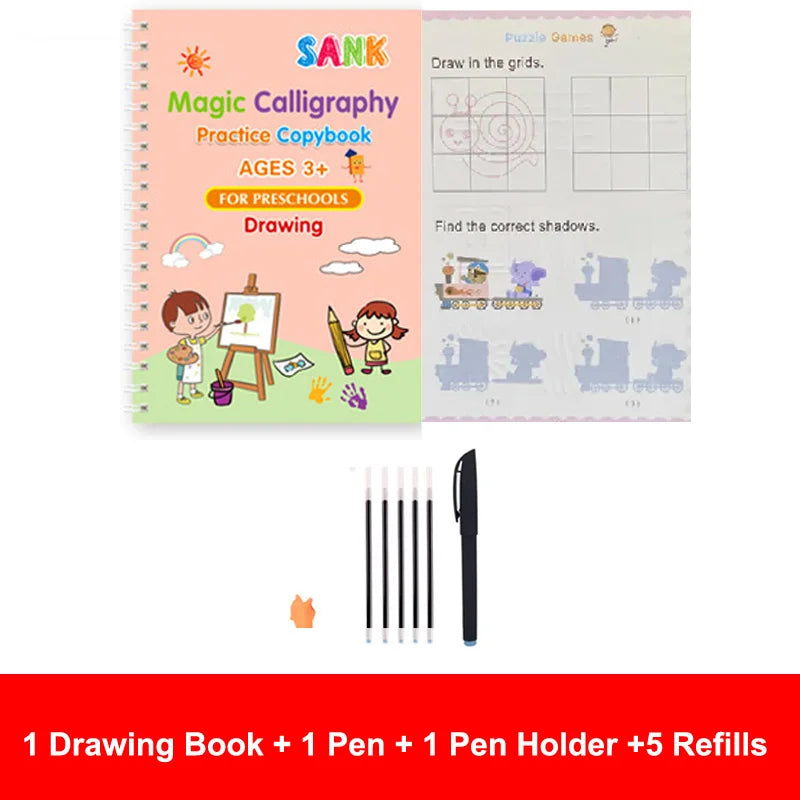 4-Piece Magic Practice Copybook Set – Reusable Calligraphy & Writing Book for Kids