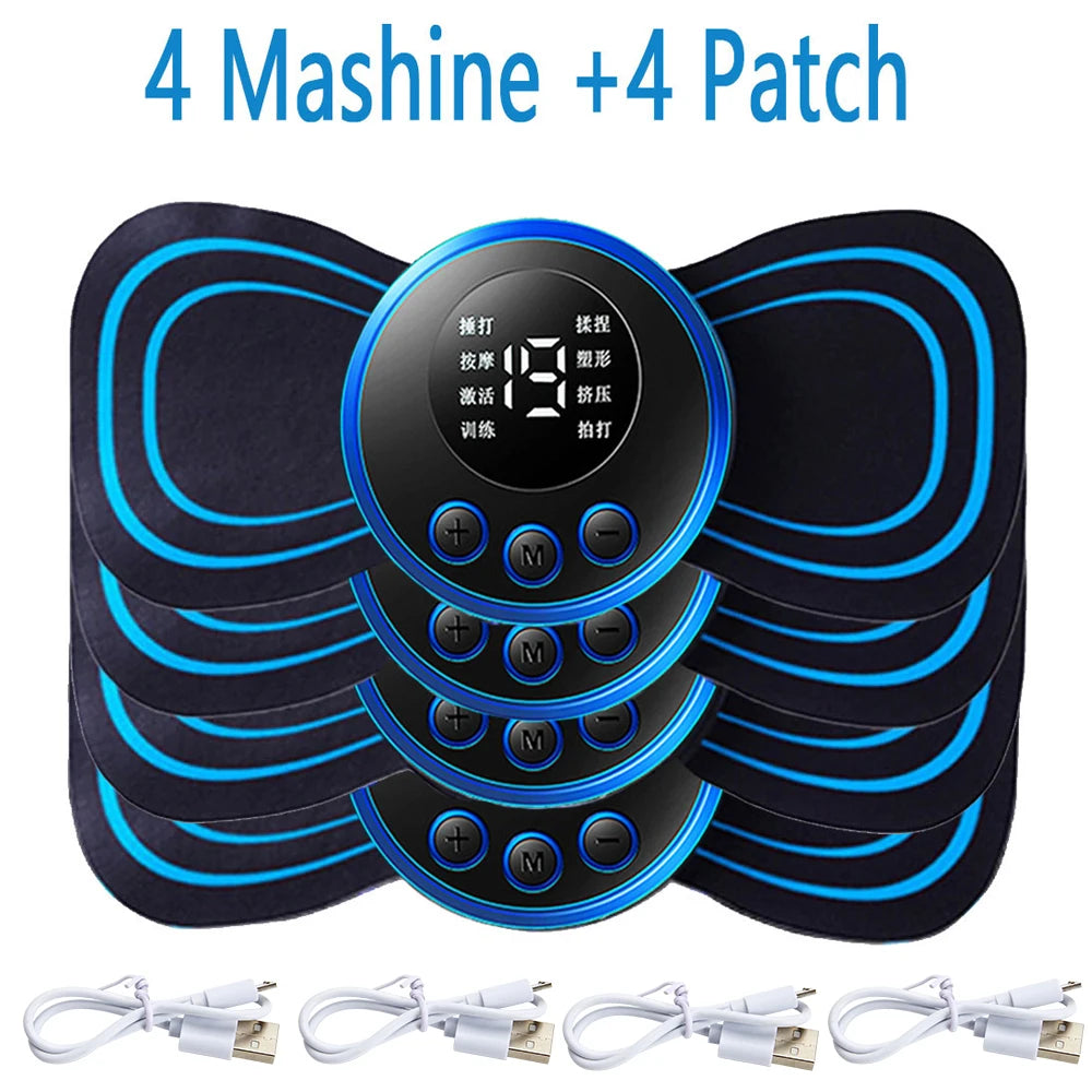 4PCS LCD EMS Neck & Back Massager – 8-Mode Pain Relief Stimulator