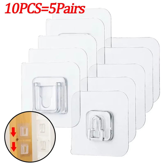 Strong Double-Sided Adhesive Hooks – Transparent Wall Hangers for Kitchen & Bathroom Storage