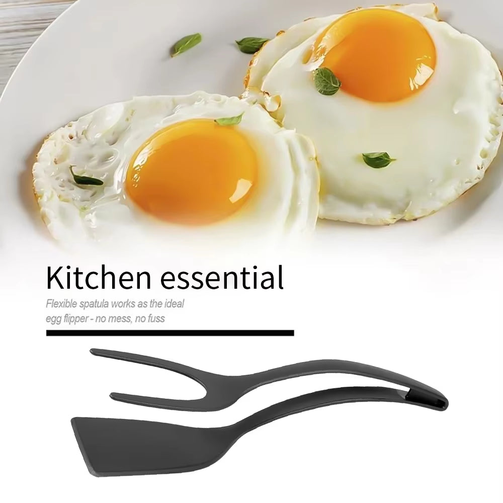 2-in-1 Nylon Grip Flip Tongs & Spatula – Versatile Kitchen Tool for Eggs, Steak, Pancakes & More