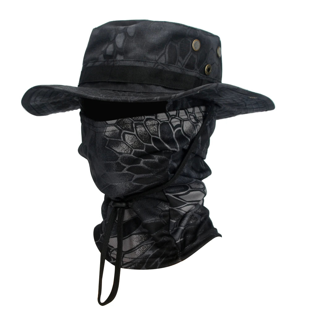 Camouflage Boonie Cap Balaclava Hat Suit Foldable Soft Hat Outdoor Hunting Fishing Wide Brimmed Hat Sunscreen Caps