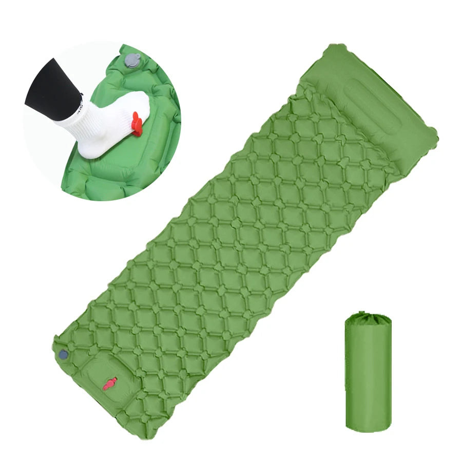 Outdoor Sleeping Pad Camping Inflatable Mattress with Pillows Travel Mat Folding Bed Ultralight Air Cushion Hiking Trekking