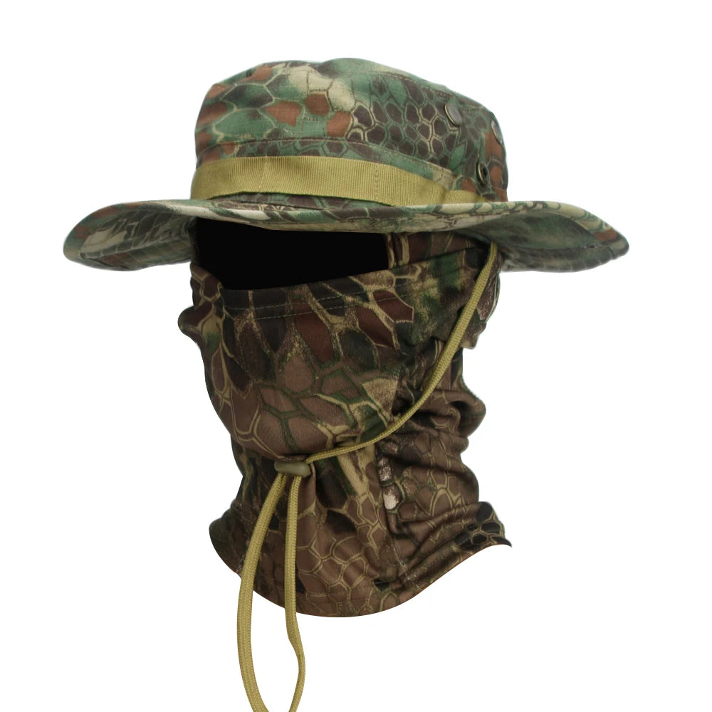 Camouflage Boonie Cap Balaclava Hat Suit Foldable Soft Hat Outdoor Hunting Fishing Wide Brimmed Hat Sunscreen Caps