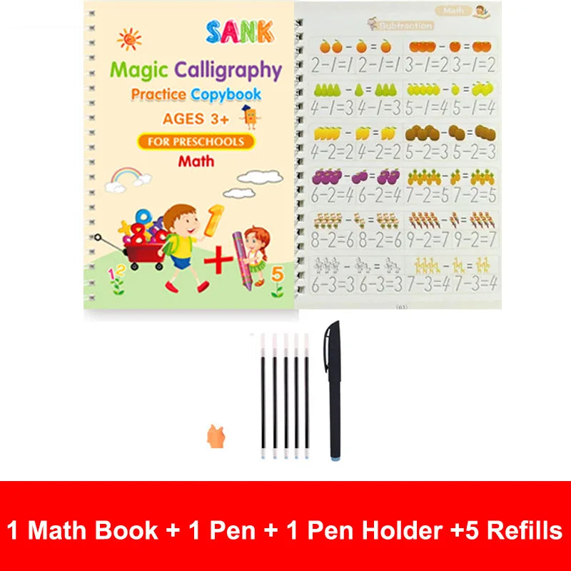 4-Piece Magic Practice Copybook Set – Reusable Calligraphy & Writing Book for Kids