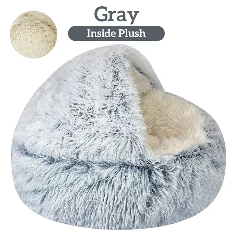 2-in-1 Plush Winter Cat Bed – Round Cushion & Sleep Bag for Cats & Small Dogs