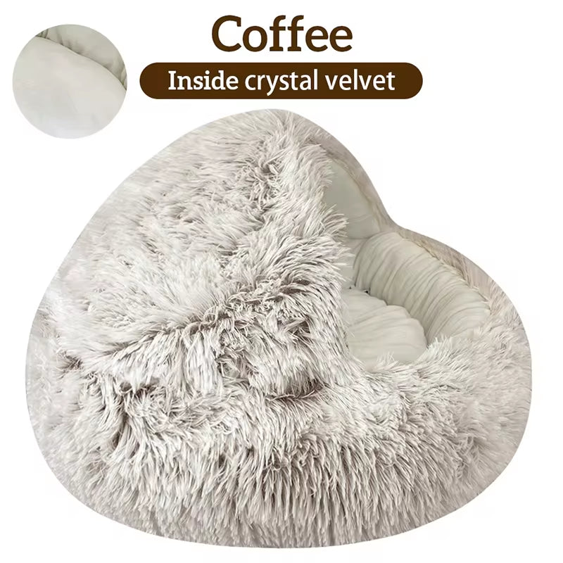 2-in-1 Plush Winter Cat Bed – Round Cushion & Sleep Bag for Cats & Small Dogs