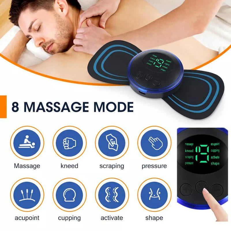 4PCS LCD EMS Neck & Back Massager – 8-Mode Pain Relief Stimulator