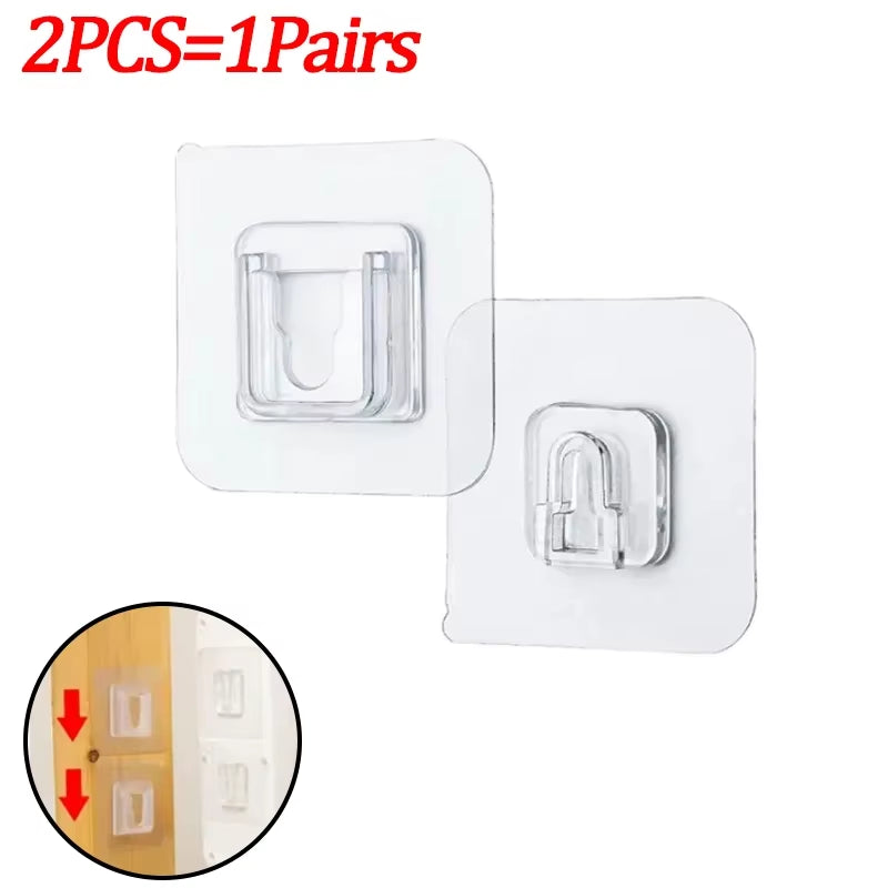 Strong Double-Sided Adhesive Hooks – Transparent Wall Hangers for Kitchen & Bathroom Storage