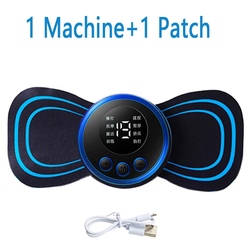 4PCS LCD EMS Neck & Back Massager – 8-Mode Pain Relief Stimulator