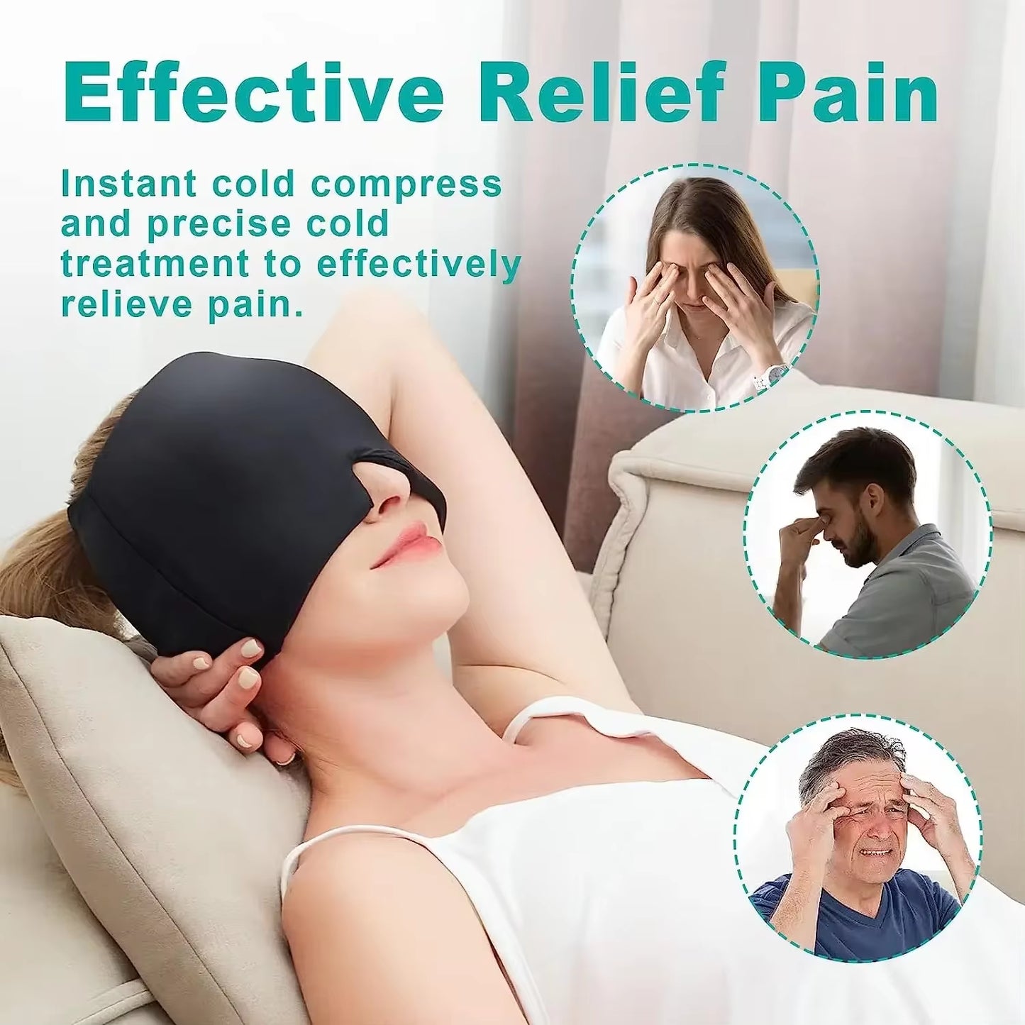 Migraine Relief Ice Mask– Hot & Cold Gel Therapy for Headache & Stress Relief