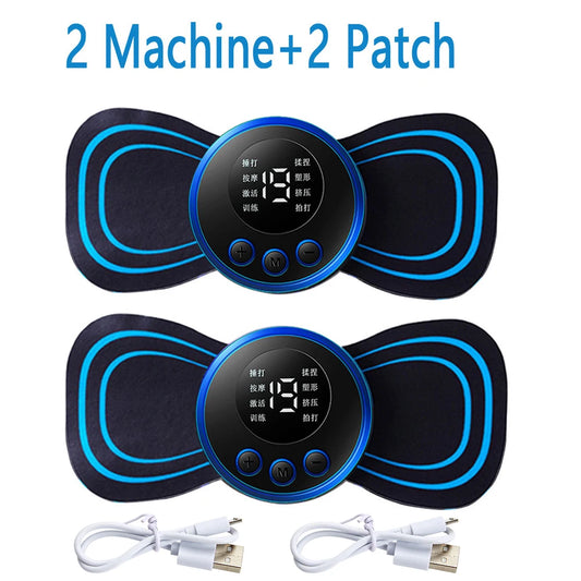 4PCS LCD EMS Neck & Back Massager – 8-Mode Pain Relief Stimulator