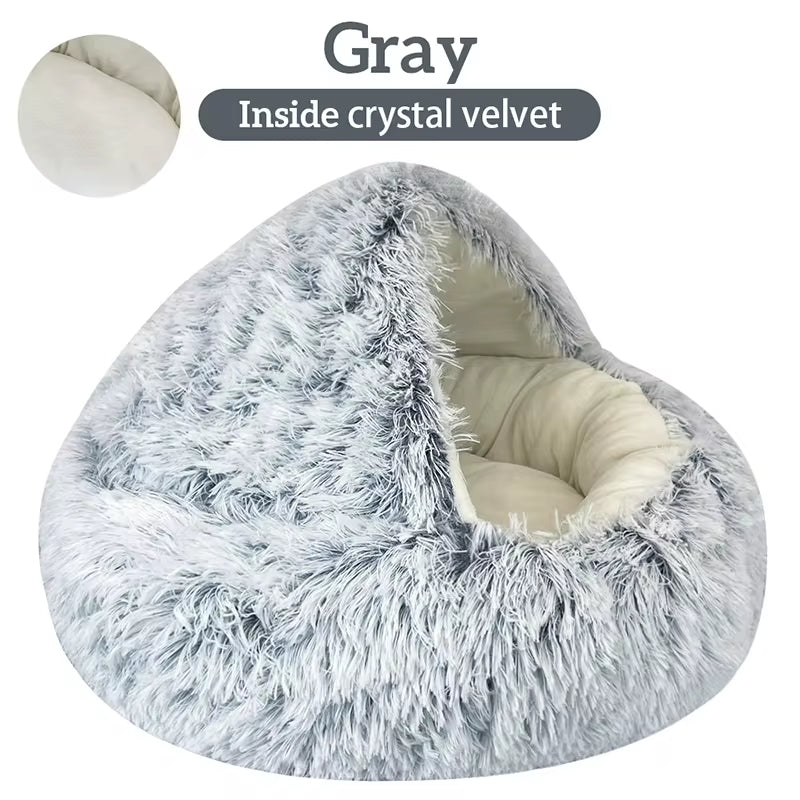 2-in-1 Plush Winter Cat Bed – Round Cushion & Sleep Bag for Cats & Small Dogs