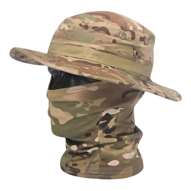 Camouflage Boonie Cap Balaclava Hat Suit Foldable Soft Hat Outdoor Hunting Fishing Wide Brimmed Hat Sunscreen Caps