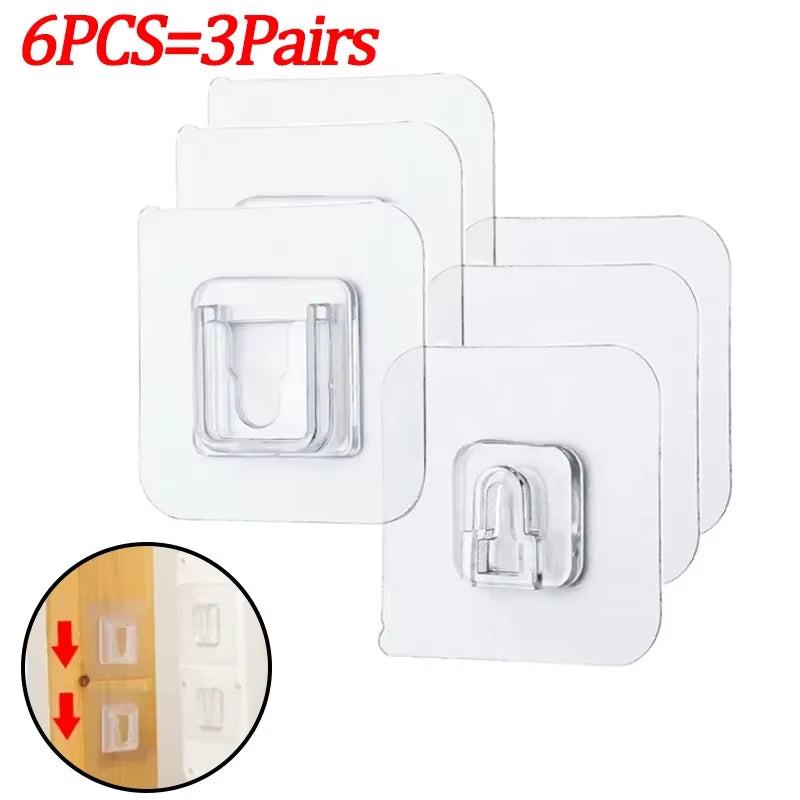 Strong Double-Sided Adhesive Hooks – Transparent Wall Hangers for Kitchen & Bathroom Storage