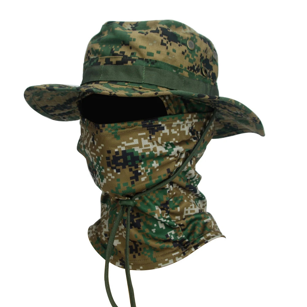 Camouflage Boonie Cap Balaclava Hat Suit Foldable Soft Hat Outdoor Hunting Fishing Wide Brimmed Hat Sunscreen Caps