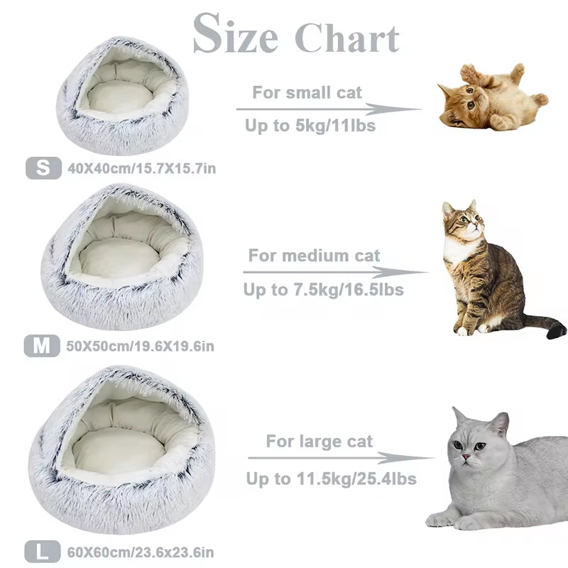 2-in-1 Plush Winter Cat Bed – Round Cushion & Sleep Bag for Cats & Small Dogs