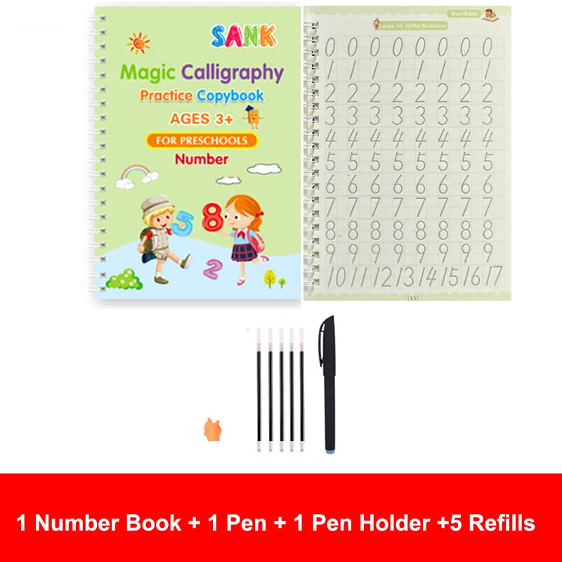 4-Piece Magic Practice Copybook Set – Reusable Calligraphy & Writing Book for Kids