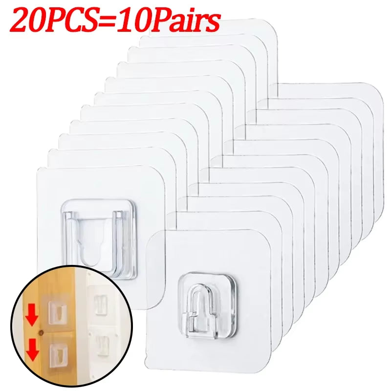 Strong Double-Sided Adhesive Hooks – Transparent Wall Hangers for Kitchen & Bathroom Storage