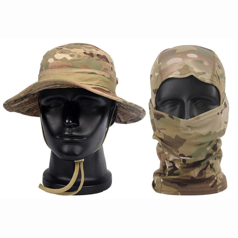 Camouflage Boonie Cap Balaclava Hat Suit Foldable Soft Hat Outdoor Hunting Fishing Wide Brimmed Hat Sunscreen Caps