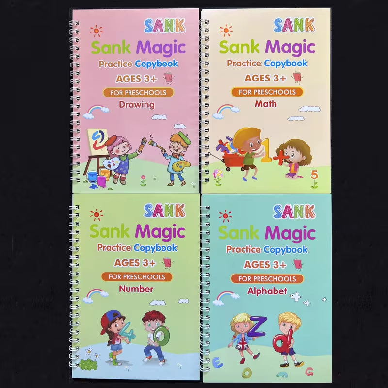 4-Piece Magic Practice Copybook Set – Reusable Calligraphy & Writing Book for Kids